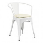 Lancaster Table & Seating Alloy Silver Indoor Arm Chair with White Vinyl Cushion Lancaster Table & Seating Alloy Silver Indoor Arm Chair with White Vinyl Cushion