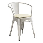 Lancaster Table & Seating Alloy Silver Indoor Arm Chair with White Vinyl Cushion Lancaster Table & Seating Alloy Silver Indoor Arm Chair with White Vinyl Cushion