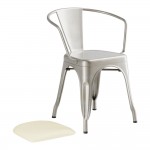 Lancaster Table & Seating Alloy Silver Indoor Arm Chair with White Vinyl Cushion Lancaster Table & Seating Alloy Silver Indoor Arm Chair with White Vinyl Cushion