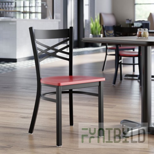 Lancaster Table & Seating Black Finish Cross Back Chair with Mahogany Wood Seat - Detached Seat