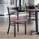 Lancaster Table & Seating Black Finish Cross Back Chair with Mahogany Wood Seat - Detached Seat