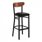 Lancaster Table & Seating Boomerang Black Finish Chair with Black Vinyl Seat and Antique Walnut Wood Back
