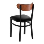 Lancaster Table & Seating Boomerang Black Finish Chair with Black Vinyl Seat and Antique Walnut Wood Back