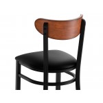 Lancaster Table & Seating Boomerang Black Finish Chair with Black Vinyl Seat and Antique Walnut Wood Back