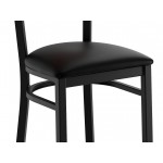 Lancaster Table & Seating Boomerang Black Finish Chair with Black Vinyl Seat and Antique Walnut Wood Back