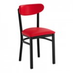 Lancaster Table & Seating Boomerang Black Finish Chair with Black Vinyl Seat and Antique Walnut Wood Back