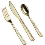 Visions Hammersmith 3-Piece Extra Heavy Weight Gold Plastic Cutlery Set - 25/Pack