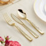 Visions Hammersmith 3-Piece Extra Heavy Weight Gold Plastic Cutlery Set - 25/Pack