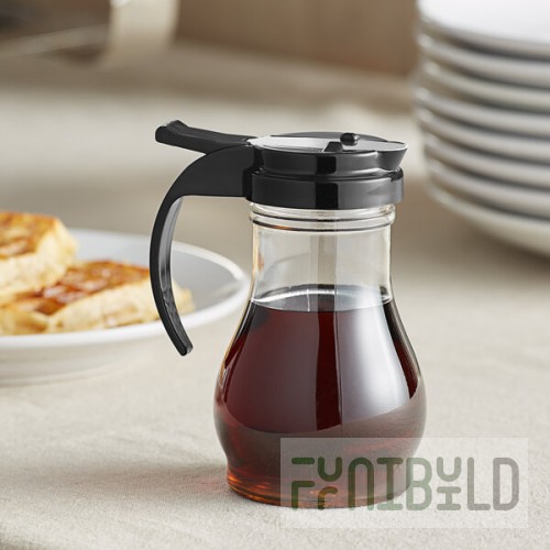 Vollrath 1412-06 Dripcut® 10 oz. Clear Polycarbonate Teardrop Syrup Server with Black Top
