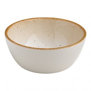 Ariane Cruise Amalfi 4.06 oz. Round White Porcelain Ramekin with Blue Floral Center and Tan Rim - 12/Case Ariane Cruise Amalfi 4.06 oz. Round White Porcelain Ramekin with Blue Floral Center and Tan Rim - 12/Case