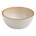 Ariane Cruise Amalfi 4.06 oz. Round White Porcelain Ramekin with Blue Floral Center and Tan Rim - 12/Case