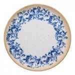 Ariane Cruise Amalfi 4.06 oz. Round White Porcelain Ramekin with Blue Floral Center and Tan Rim - 12/Case
