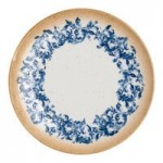 Ariane Cruise Amalfi 4.06 oz. Round White Porcelain Ramekin with Blue Floral Center and Tan Rim - 12/Case
