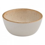 Ariane Cruise Amalfi 4.06 oz. Round White Porcelain Ramekin with Blue Floral Center and Tan Rim - 12/Case