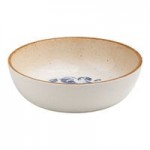 Ariane Cruise Amalfi 4.06 oz. Round White Porcelain Ramekin with Blue Floral Center and Tan Rim - 12/Case