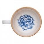 Ariane Cruise Amalfi 4.06 oz. Round White Porcelain Ramekin with Blue Floral Center and Tan Rim - 12/Case