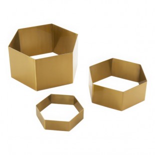 American Metalcraft Geo 3-Piece Hexagon Gold Satin Stainless Steel Riser Set American Metalcraft Geo 3-Piece Hexagon Gold Satin Stainless Steel Riser Set