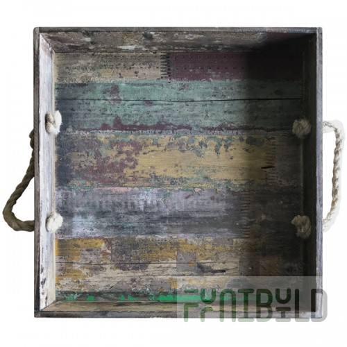 GET WB-1616-RWD Reclaimed Wood Square Serving Tray with Rope Handles