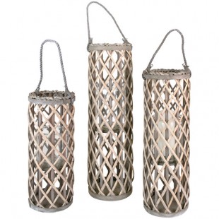 Kalalou 3-Piece Gray Tall Willow Lantern Set Kalalou 3-Piece Gray Tall Willow Lantern Set