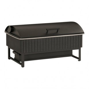 Cal-Mil Brooklyn 8 Qt. Full Size Black Ribbed Wood Chafer with Soft-Close Lid 23793-13