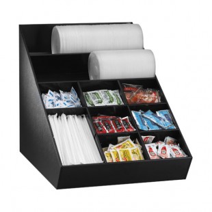 Dispense-Rite Black Polystyrene Wide Countertop Lid, Straw, and Condiment Organizer WLO-1B
