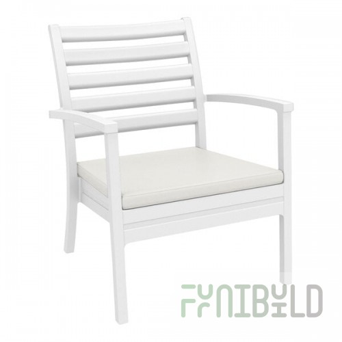 Siesta Artemis XL White Outdoor Club Arm Chair with Natural Sunbrella Cushion
