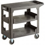 Lavex Medium Black 3-Shelf Utility Cart with Flat Top and Built-In Tool Compartment - 38