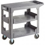 Lavex Medium Black 3-Shelf Utility Cart with Flat Top and Built-In Tool Compartment - 38
