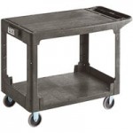 Lavex Medium Black 3-Shelf Utility Cart with Flat Top and Built-In Tool Compartment - 38
