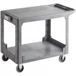 Lavex Medium Black 3-Shelf Utility Cart with Flat Top and Built-In Tool Compartment - 38