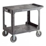 Lavex Medium Black 3-Shelf Utility Cart with Flat Top and Built-In Tool Compartment - 38