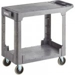 Lavex Medium Black 3-Shelf Utility Cart with Flat Top and Built-In Tool Compartment - 38