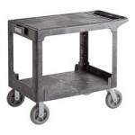 Lavex Medium Black 3-Shelf Utility Cart with Flat Top and Built-In Tool Compartment - 38