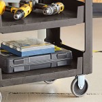 Lavex Medium Black 3-Shelf Utility Cart with Flat Top and Built-In Tool Compartment - 38