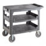 Lavex Medium Black 3-Shelf Utility Cart with Flat Top and Built-In Tool Compartment - 38