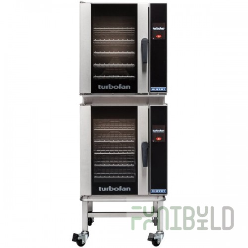 Moffat E33T5/2C Turbofan Double Deck Half Size Electric Touch Screen Convection Oven with Steam Injection and Casters - 208V, 1 Phase, 10.8 kW