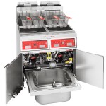 Vulcan 2VK45CF-1 PowerFry5 Natural Gas 90-100 lb. 2 Unit Floor Fryer System with Computer Controls and KleenScreen Filtration - 140,000 BTU