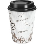 Choice 12 oz. Sleeveless Bean Print Paper Hot Cup and Lid - 100/Case Choice 12 oz. Sleeveless Bean Print Paper Hot Cup and Lid - 100/Case