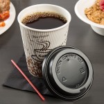Choice 12 oz. Sleeveless Bean Print Paper Hot Cup and Lid - 100/Case Choice 12 oz. Sleeveless Bean Print Paper Hot Cup and Lid - 100/Case