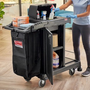 Suncast CCH225A Black High Security Janitor / Housekeeping Cart with Bag, Lockable Hood, and Non-Marring Wall Bumpers Suncast CCH225A Black High Security Janitor / Housekeeping Cart with Bag, Lockable Hood, and Non-Marring Wall Bumpers