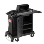 Suncast CCH225A Black High Security Janitor / Housekeeping Cart with Bag, Lockable Hood, and Non-Marring Wall Bumpers Suncast CCH225A Black High Security Janitor / Housekeeping Cart with Bag, Lockable Hood, and Non-Marring Wall Bumpers