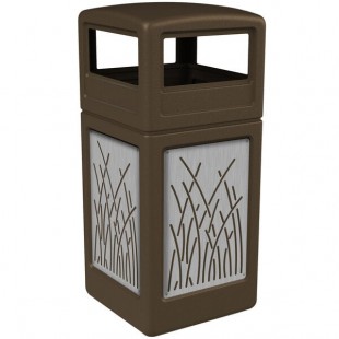 Commercial Zone 732916299 42 Gallon Brown Square Trash Can with Stainless Steel Reed Panels and Dome Lid Commercial Zone 732916299 42 Gallon Brown Square Trash Can with Stainless Steel Reed Panels and Dome Lid