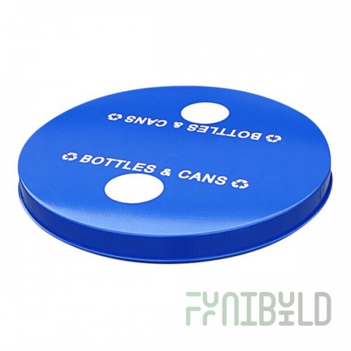 Witt Industries M3601-FTL2H-BL Blue Metal Flat Top Bottle and Can Recycle Lid with Two Holes for EXP Series 48 Gallon Outdoor Trash Can