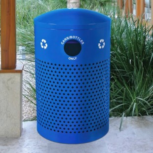 Ex-Cell Kaiser RC-2441 CANS RBL Landscape Series 40 Gallon Blue Gloss Round Large Capacity Recycle Receptacle with Dome Top