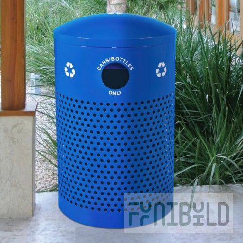 Ex-Cell Kaiser RC-2441 CANS RBL Landscape Series 40 Gallon Blue Gloss Round Large Capacity Recycle Receptacle with Dome Top