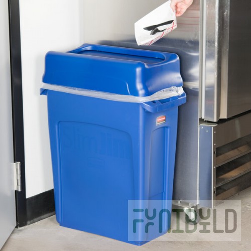 Rubbermaid® Slim Jim 64 Qt. / 16 Gallon Blue Rectangular Trash Can with Blue Drop Shot Lid