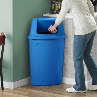 Lavex 21 Gallon Blue Corner Round Waste / Recycling Bin with Blue Push Door Lid