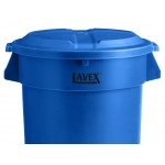 Lavex 32 Gallon Blue Round Commercial Trash Can with Lid and Dolly