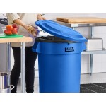 Lavex 32 Gallon Blue Round Commercial Trash Can with Lid and Dolly