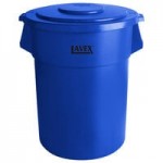 Lavex 32 Gallon Blue Round Commercial Trash Can with Lid and Dolly
